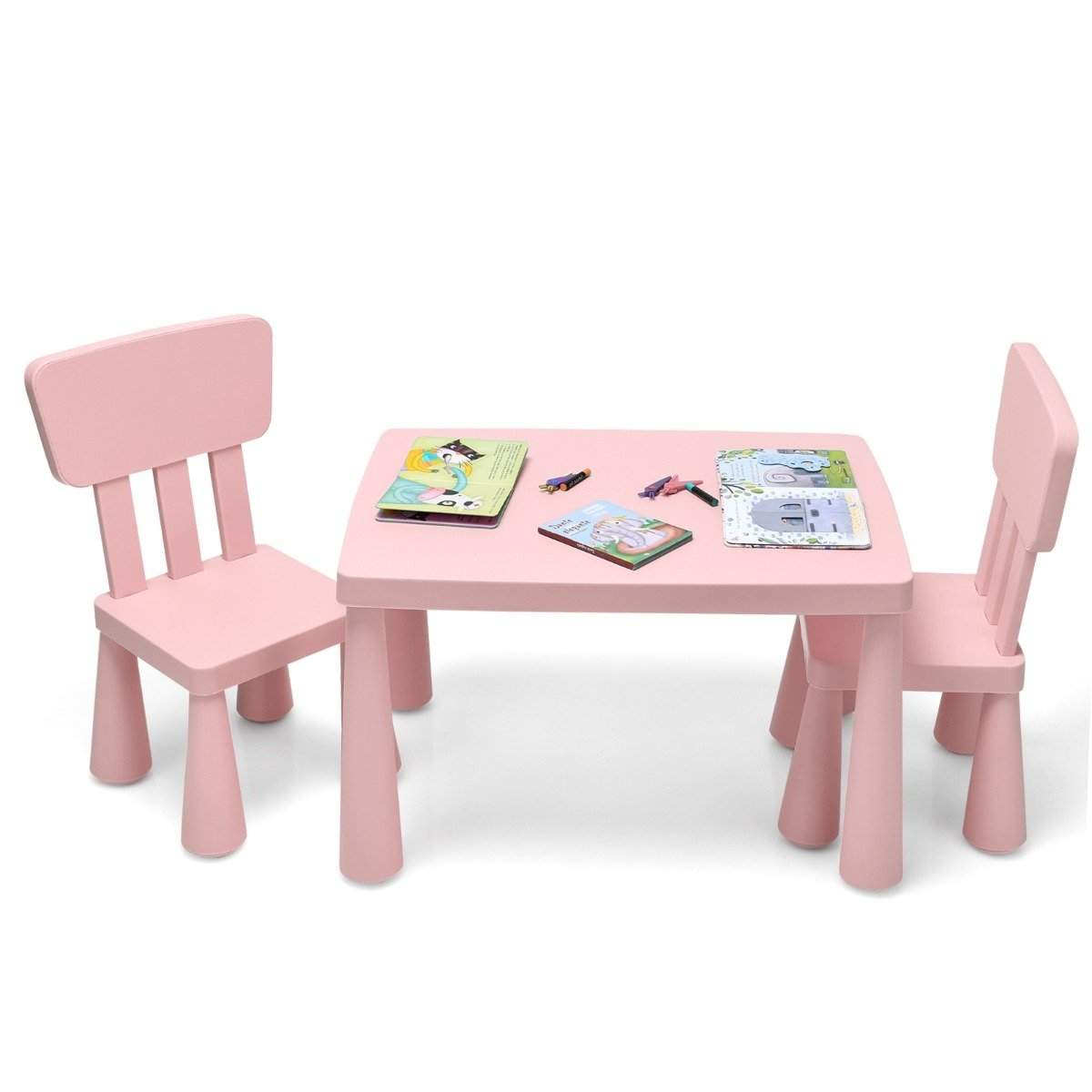 Børnebord og 2 stole 3 stk. Børnesiddegruppe børnemøbelsæt pink