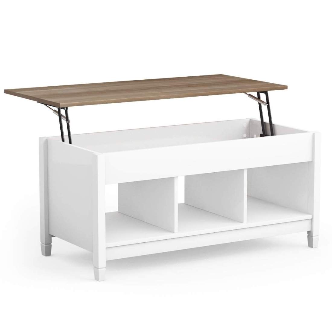 Soffbord med lyftplatta förvaringsutrymme & 3 öppna hyllor, höjdjusterbar 104,5 x 49 x 48-62,5 cm vit | Elektronik - Ljud & Bild - TV-Tillbehör - Fjärrkontroller | Pryloteket