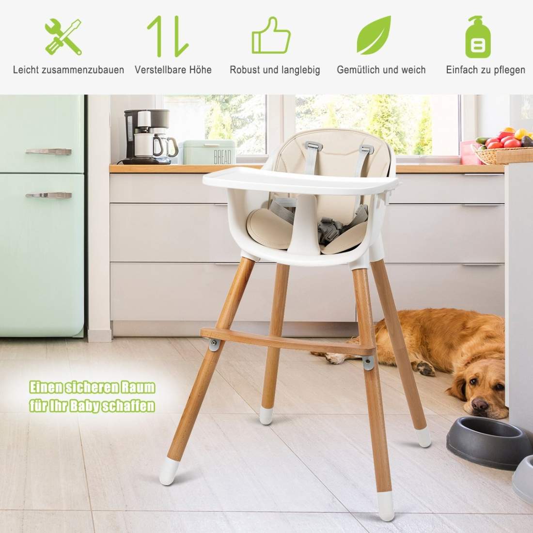 2-i-1 barnstol av trä, justerbar 57 x 57 x 83 cm krämvit + natur | Mode & Accessoarer - Smycken, Smyckesset & Tillbehör - Ringar | Pryloteket