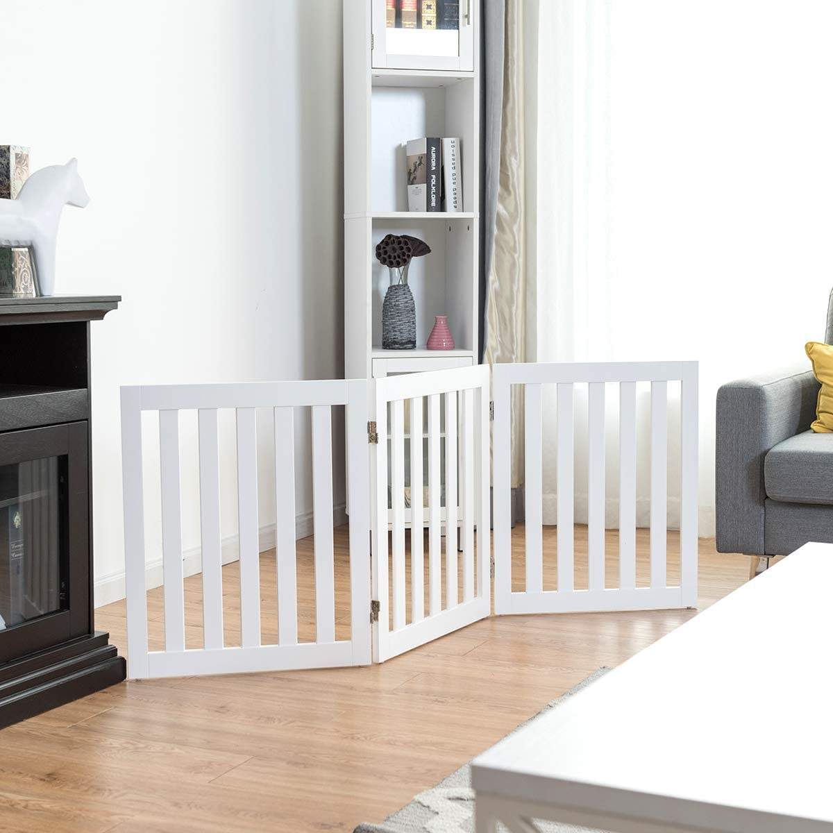 Spärrgrind för hundar, 60 cm hög, skyddsgrind av trä, fällbar, 3 paneler, vit | Elektronik - Tillbehör Mobil & Surfplatta - Mobiltillbehör - Mobilkablar - Tillbehör | Pryloteket