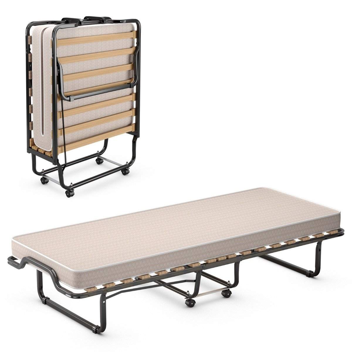 Sammenklappelig seng sammenklappelig seng med luksuriøs madras 200 x 90 x 41 cm beige Lavet i Italien Oprindelse: Italien
