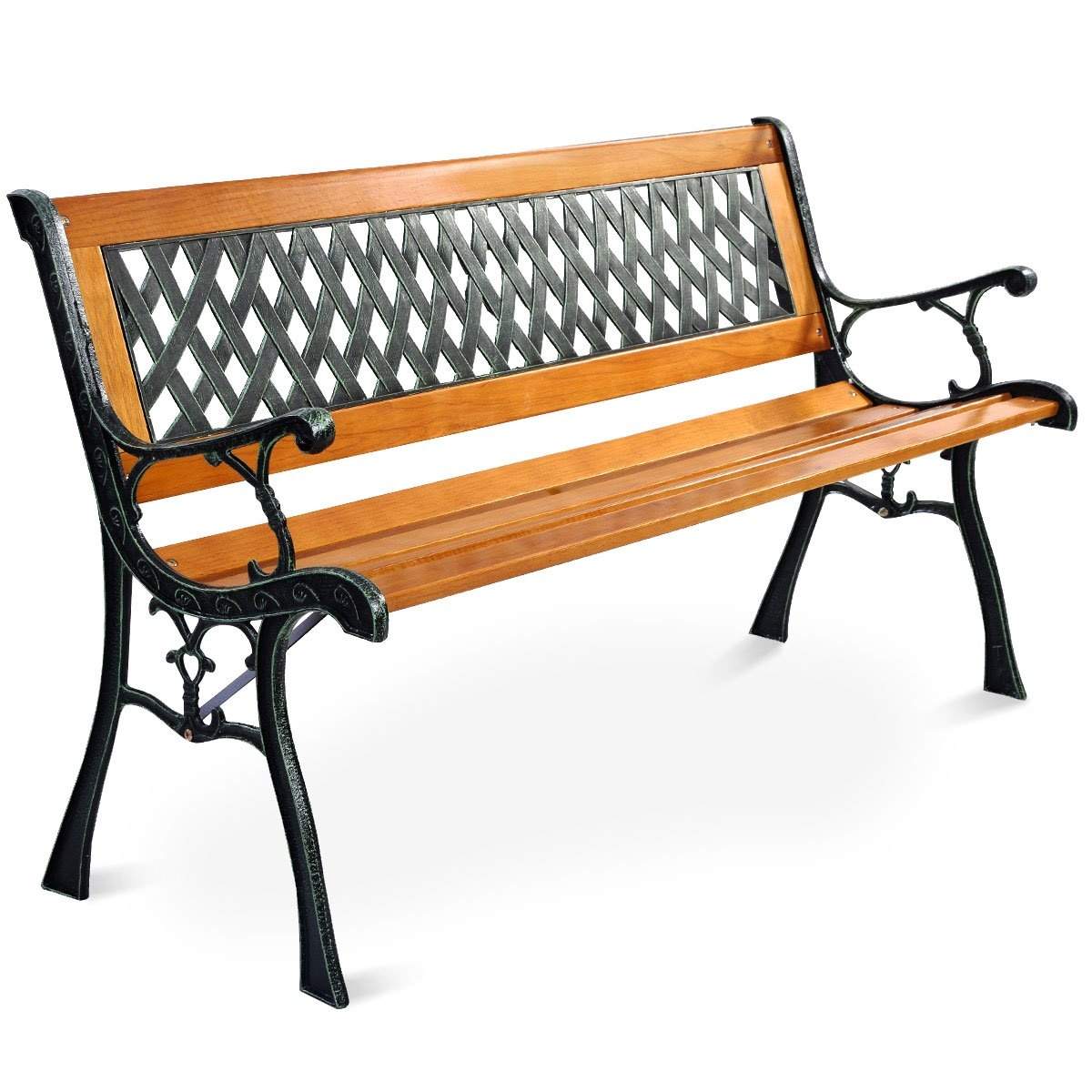 Havebænk med støbejernsstruktur til udendørs brug 125 x 52 x 73 cm Sort + Natur