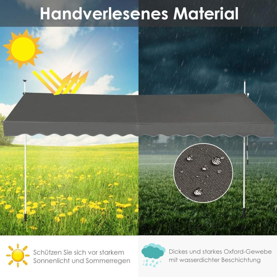 Teleskopisk markis Solskydd Utdragbar kapell Solskydd UV-avvisande vattentät markis 395cm bred grå | Hem & Hobby - Hem & Hushåll - Kök - Servering | Pryloteket