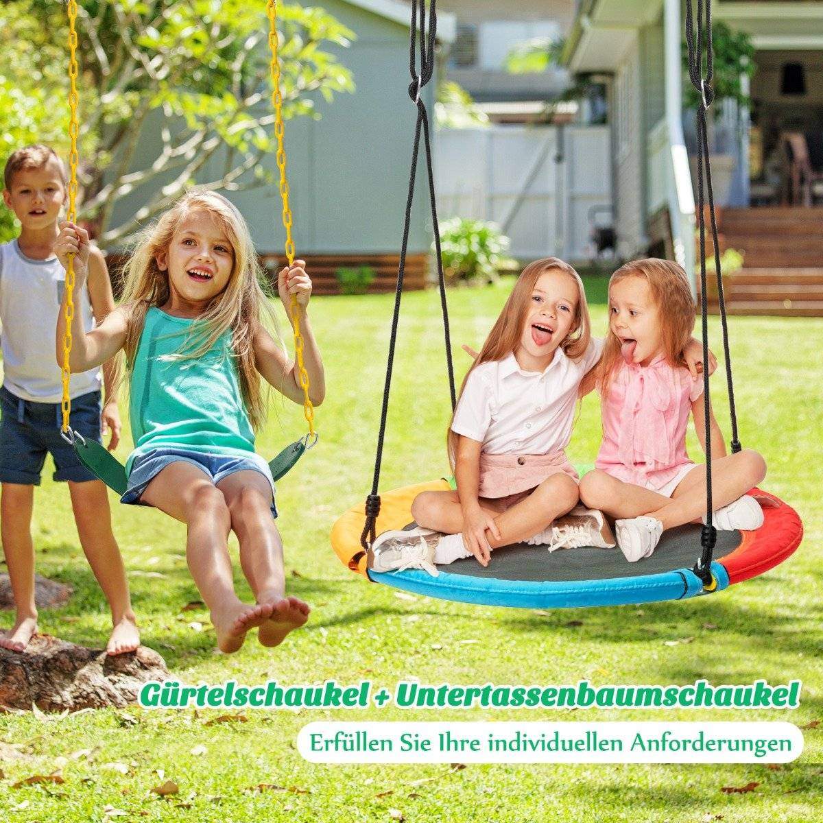 2-delad gungsats med justerbara rep och 2 hängbanor för uteplats lekplats Yard Färgglad | Elektronik - Tillbehör Mobil & Surfplatta - Mobiltillbehör - Mobilkablar - Tillbehör | Pryloteket