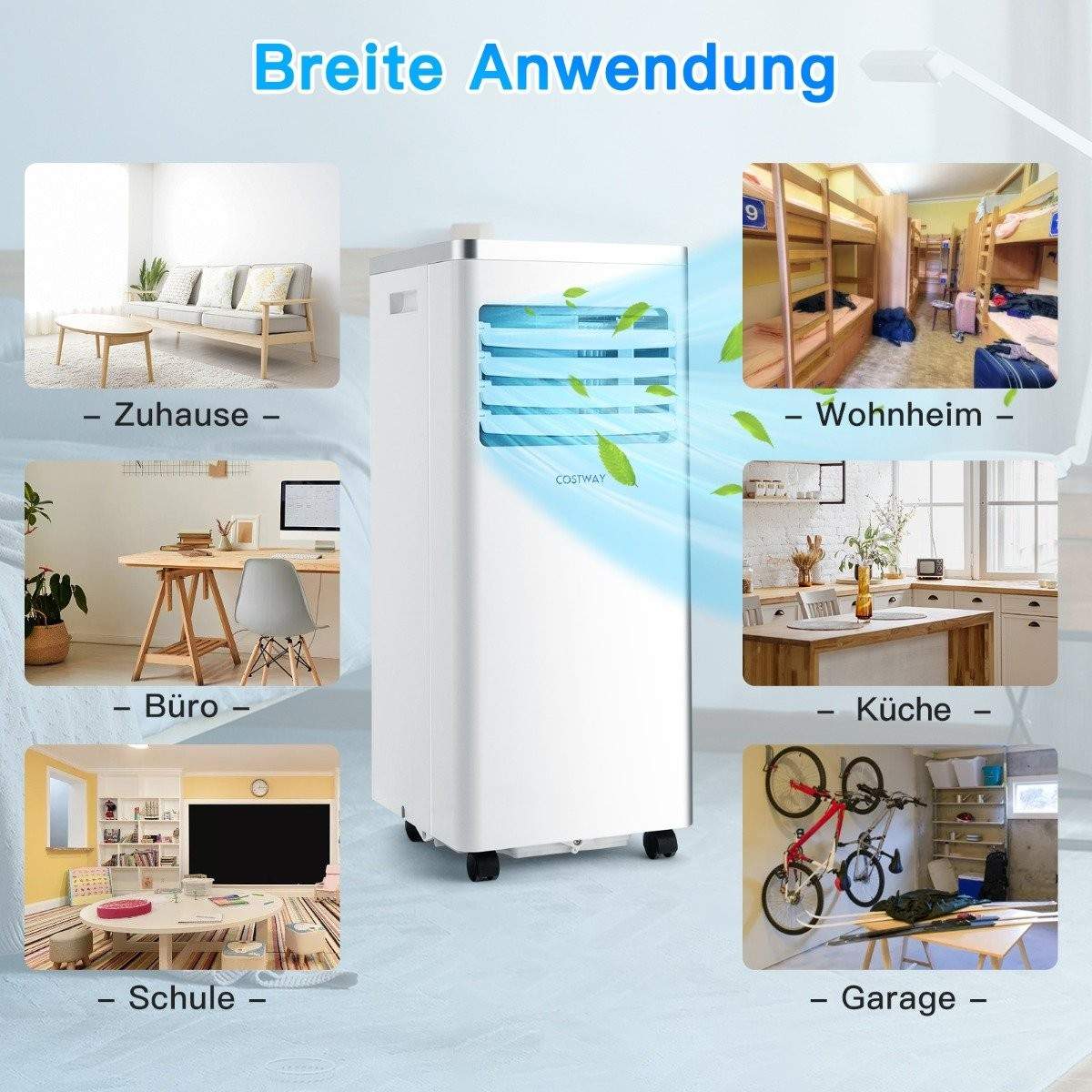 4 i 1 mobilt klimaanlæg køling & ventilation & affugtende klimaanlæg med udstødningsslange 7000BTU hvid