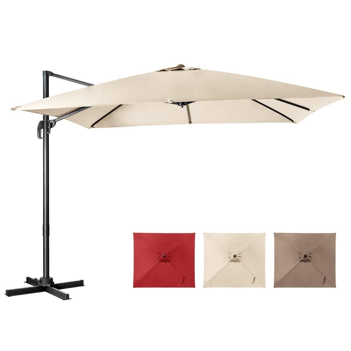 Parasol med 3 vippeindstillinger til haver, terrasser, caféer, 300 x 300 x 273 cm, beige
