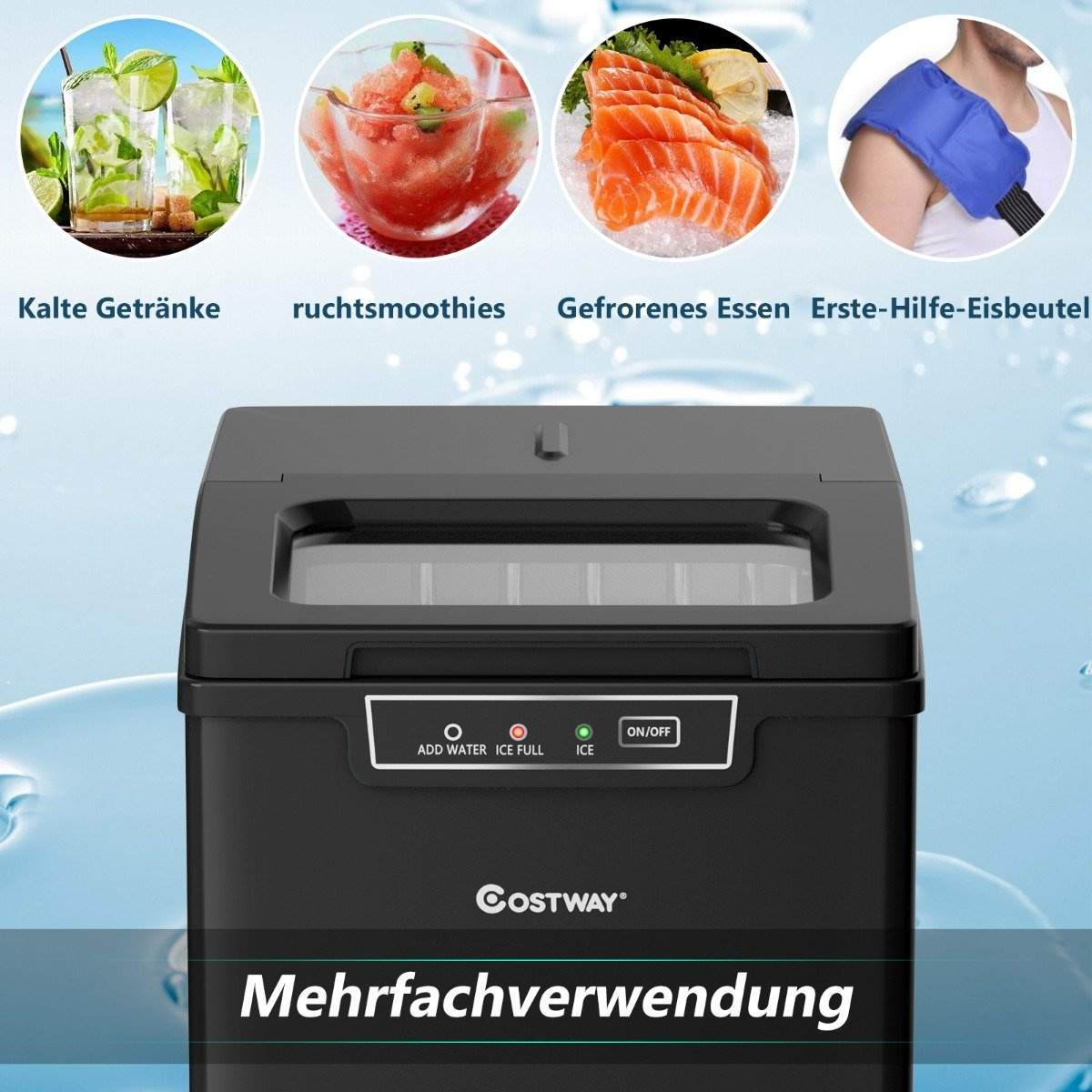 Isterningmaskine isterningmaskine inkl. isterningeske 1,85 L vandtank 35 x 25 x 29,5 cm sort