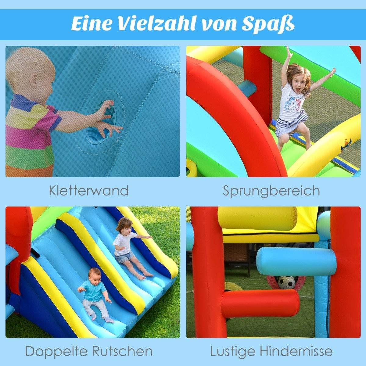 Oppustelig hoppeborg hoppeborg med dobbelte rutsjebaner udendørs farverig