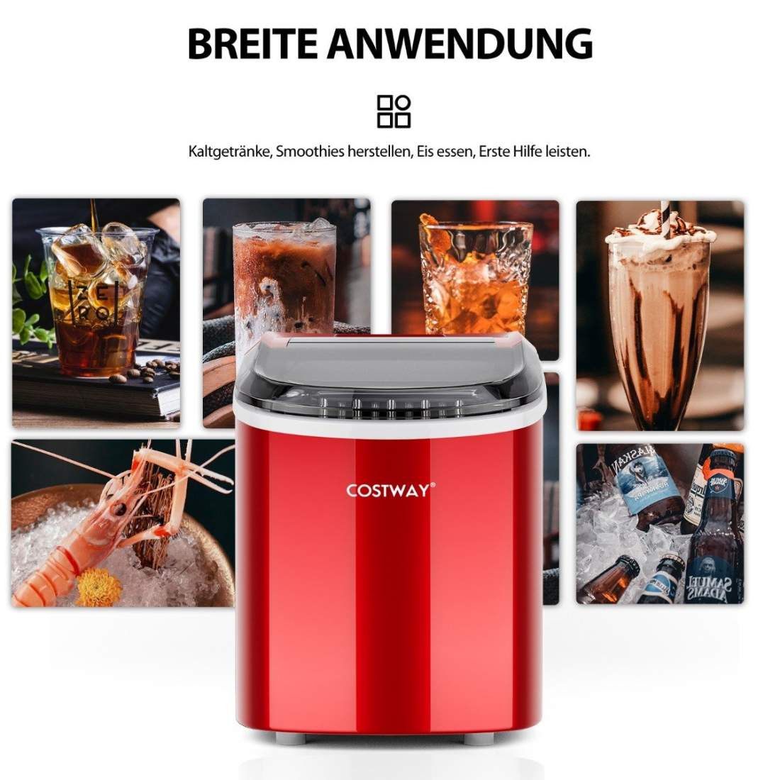 Iskubsmaskin 2,2 L iskubsmaskin med sfäriska isbitar 24,5 x 35,5 x 32 cm röd | Hem & Hobby - Hem & Hushåll - Kök - Köksredskap - Lock | Pryloteket