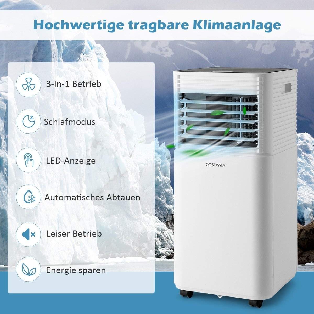 4 i 1 mobilt klimaanlæg 9000 BTU køle- og ventilations- og affugtende klimaanlæg med sort låg 16℃-32℃