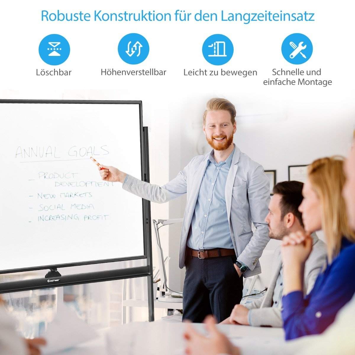 mobil magnetisk stor vendbar whiteboardtavle 360° drejelig 90 x 120 cm sort + hvid