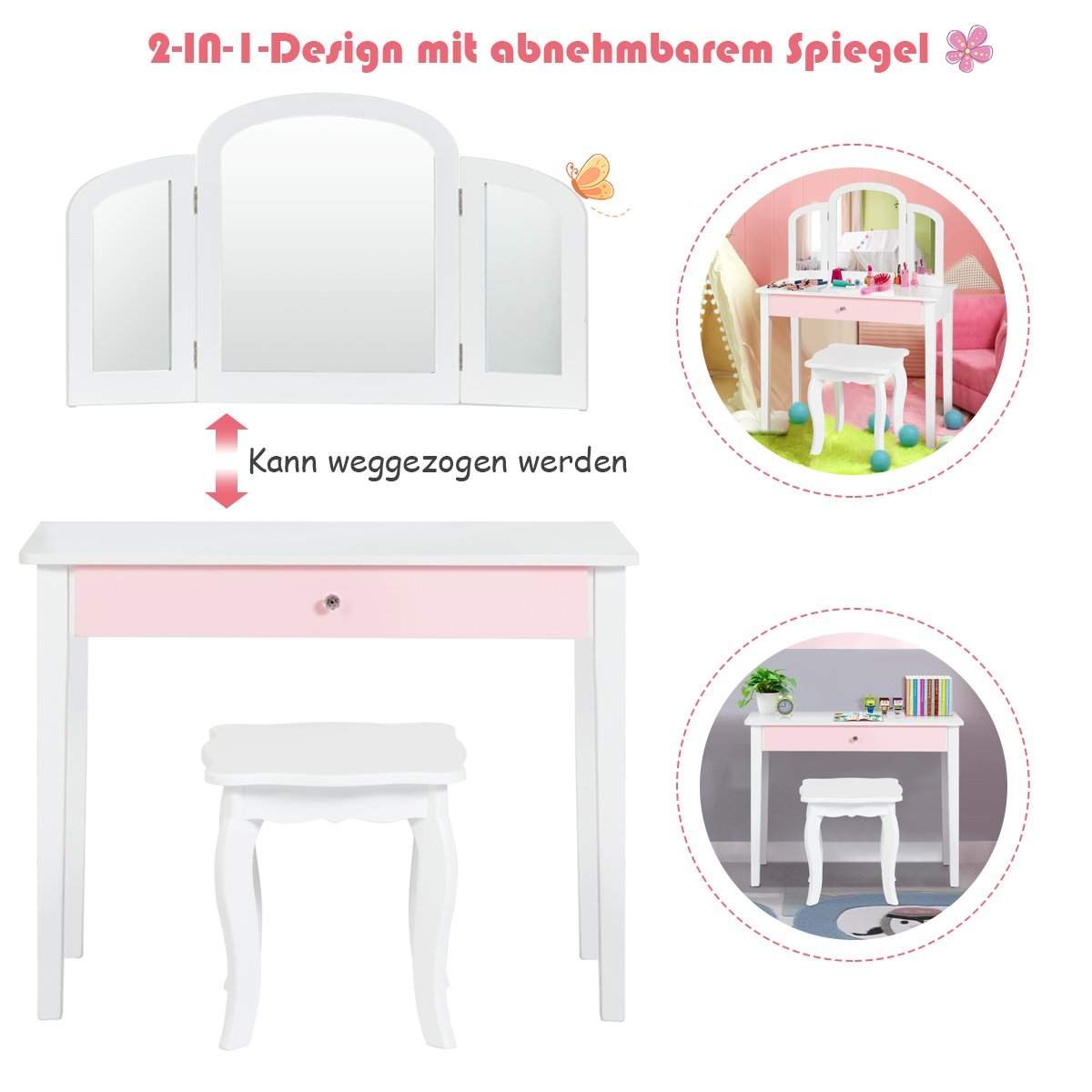 Sminkbordsset barn 2 i 1 med trippel hopfällbar spegel och låda vit | Elektronik - Tillbehör Mobil & Surfplatta - Mobiltillbehör - Mobilkablar - Tillbehör | Pryloteket