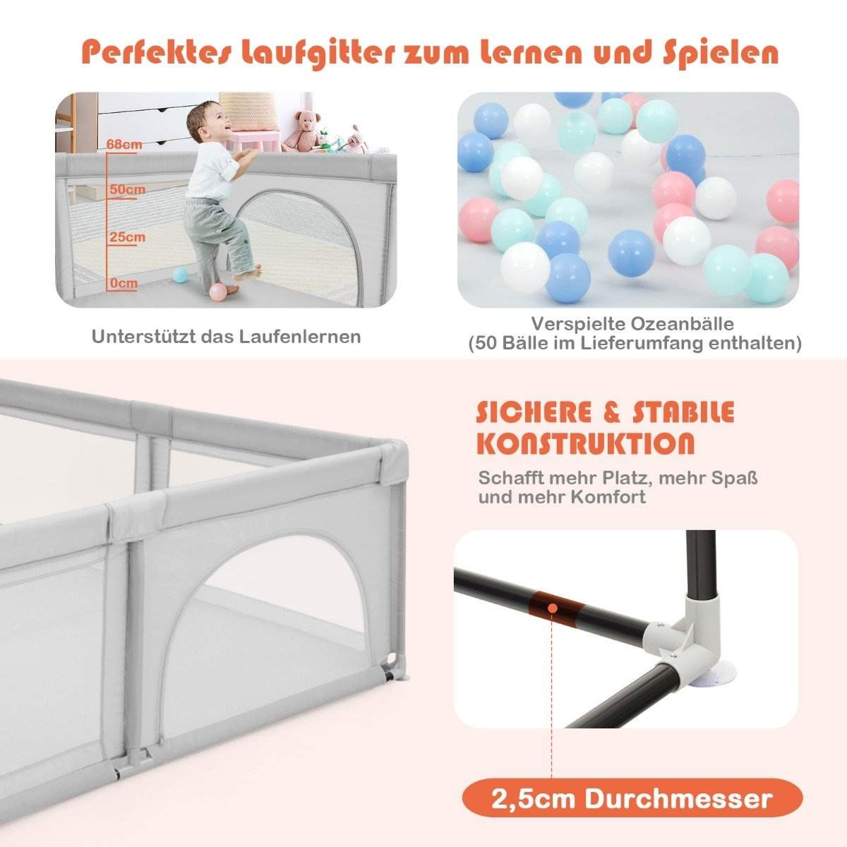 Leikkikehä teltta vauvoille ja taaperoille Leikkikehä 2 oven harmaa