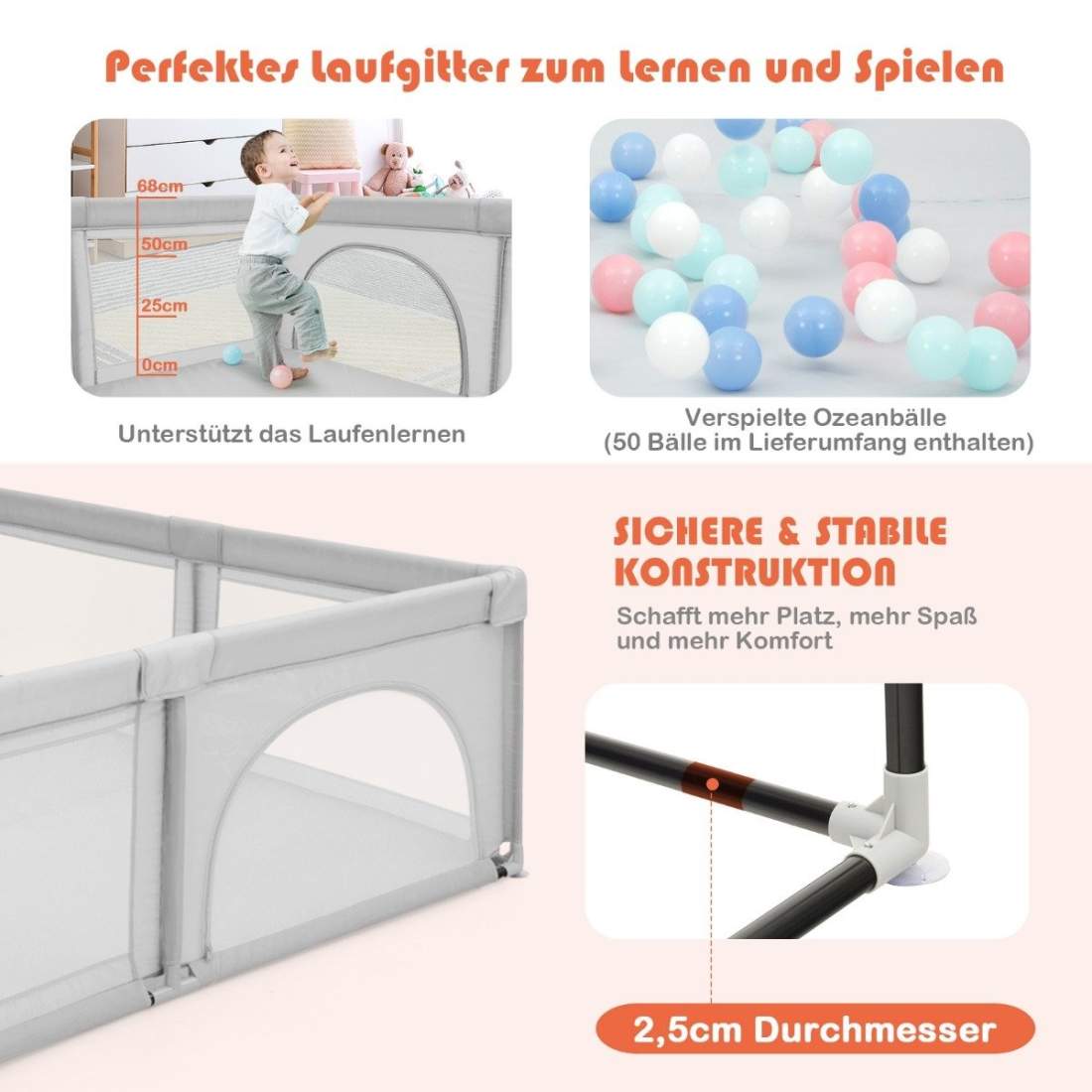 Lekhagartält för spädbarn och småbarn Lekhage med 2 dörrar grå | Leksaker & Spel - Leksaker - Övriga Leksaker - Bollar | Pryloteket