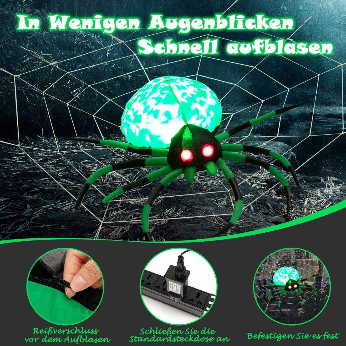 Uppblåsbar Halloween-spindel med spindelnätsspindel med roterande LED-ljus | Hem & Hobby - Hem & Hushåll - Bygg | Pryloteket
