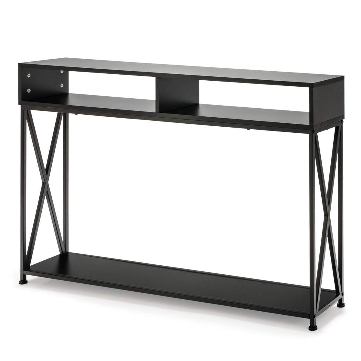 Svart konsolbord med öppen hylla och stålstomme 120 x 23 x 79 cm | Elektronik - Tillbehör Mobil & Surfplatta - Mobiltillbehör - Mobilkablar - Tillbehör | Pryloteket