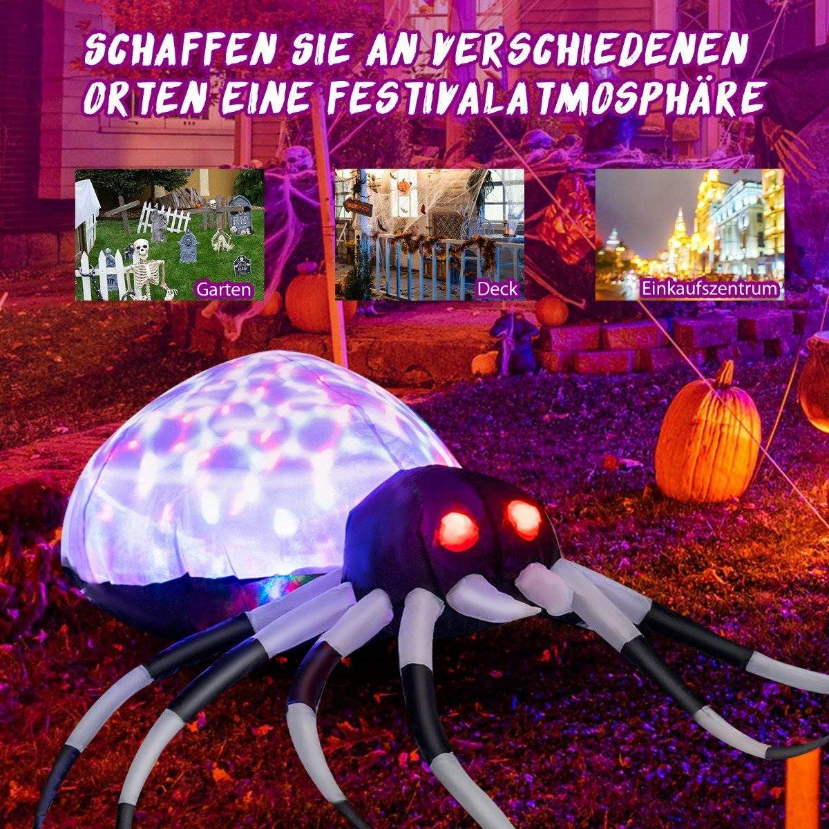 105 cm bred uppblåsbar Halloween-spindel med flerfärgade lampor och fläkt | Sport & Fritid - Friluftsliv & Camping - Belysning | Pryloteket