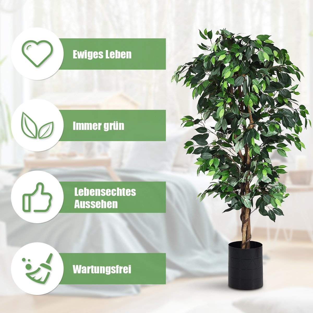 180 cm krukväxt dekorativ konstgjord växt dekorativ växt med 1008 blad och naturlig stam | Hem & Hobby - Husdjur - Katt | Pryloteket
