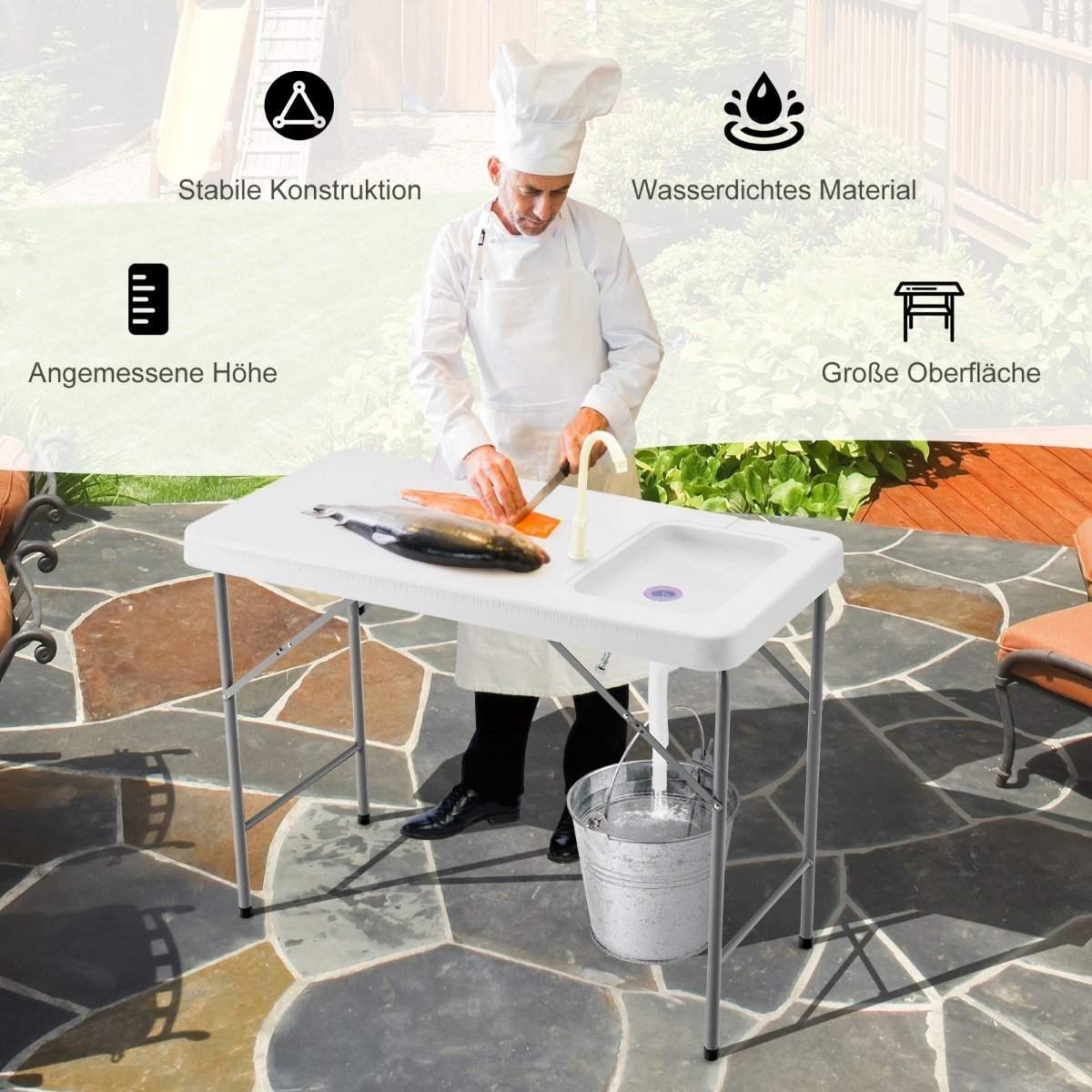 Fiskerensebord Mere transportabel fiskefilet og jagtstation med vask vandhane afløbsslange