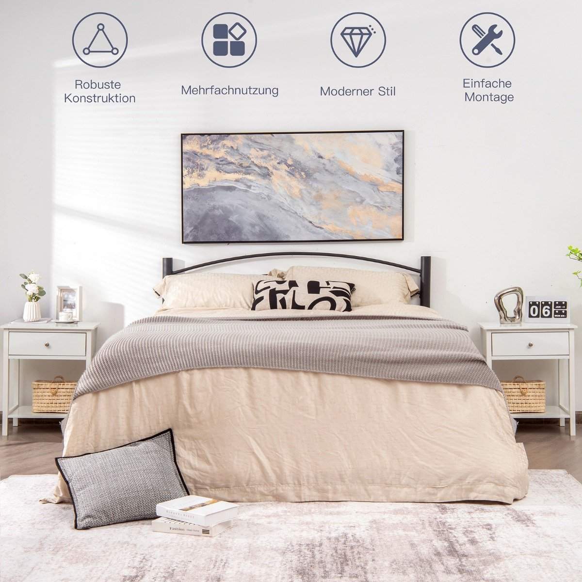 Sengebord 2-lags natkommode moderne natbord med skuffe hvid