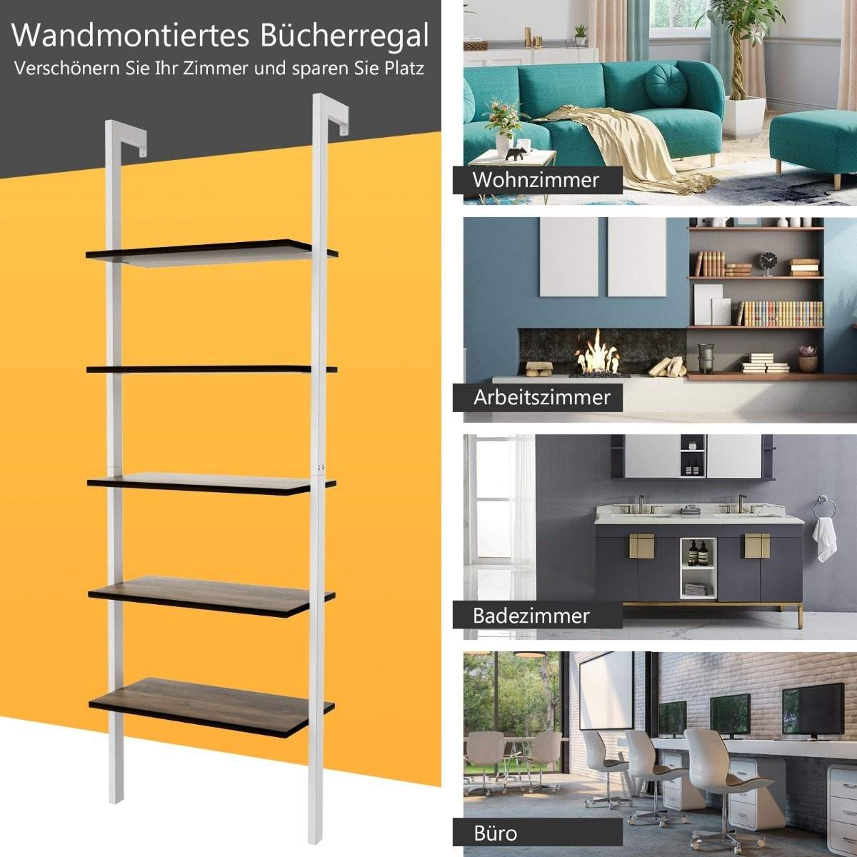 Stigehylde 5 etagers displayhylde med metalramme Plantestativ Hvid