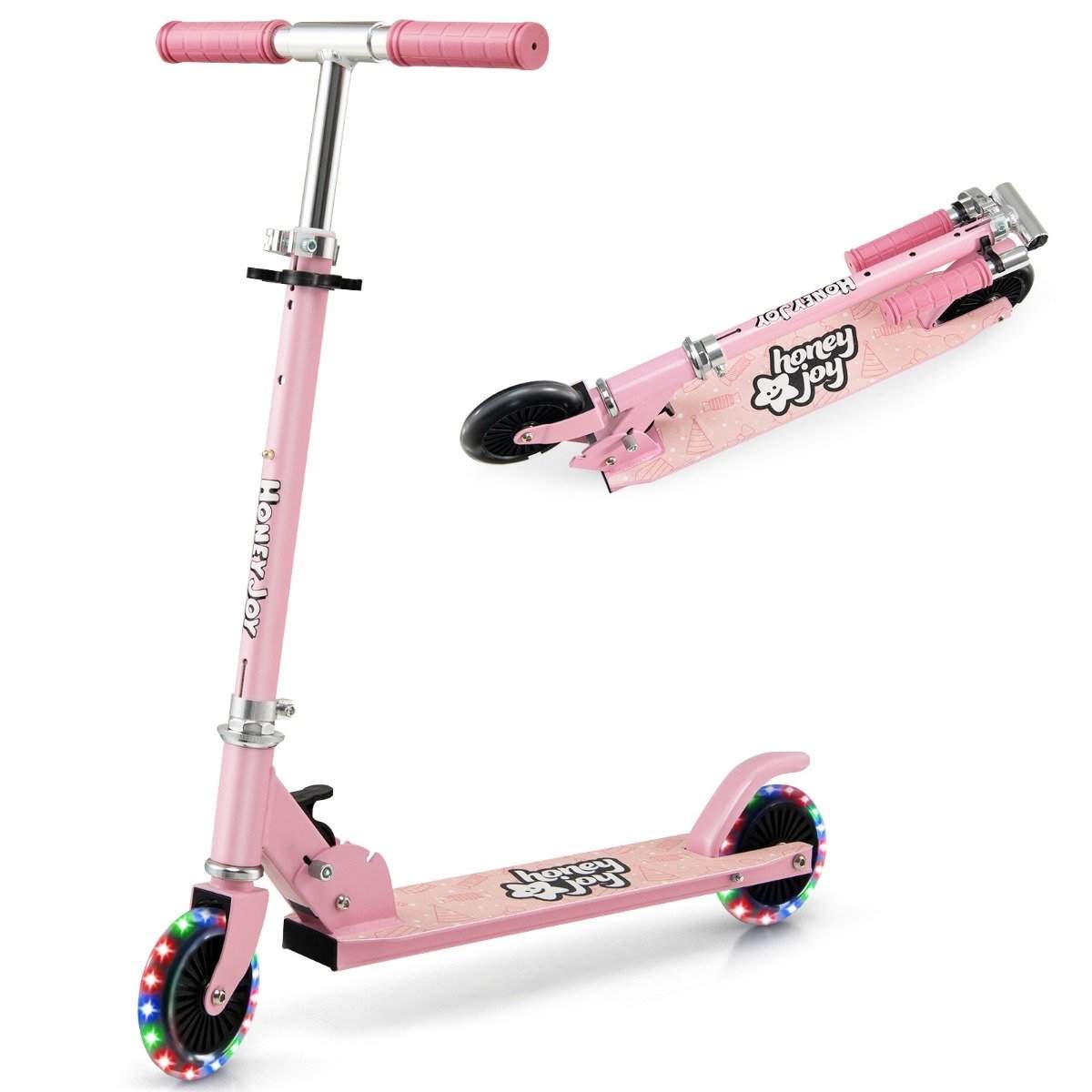 Børnescooter 2-hjulet sparkescooter med blinkende hjul stativ og krydstogt-toddler-legetøj Pink