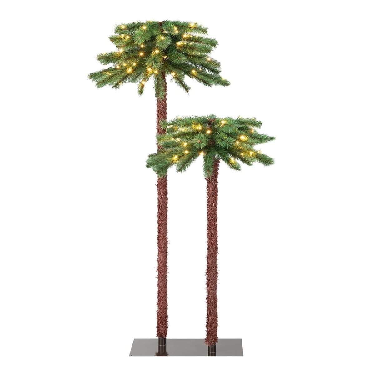 Sæt med 2 præ-oplyste kunstige palme juletræ med LED lys 107+152,5 cm Grøn