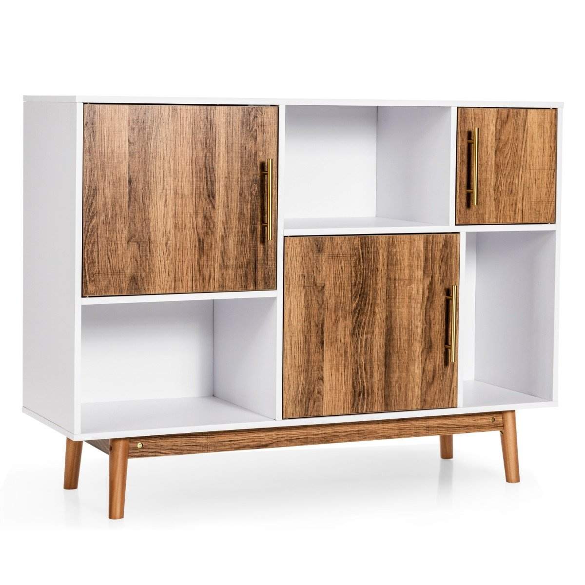 Skænk stående hylde kommode multifunktionsskab 95 x 31 x 76 cm hvid + kaffebrun