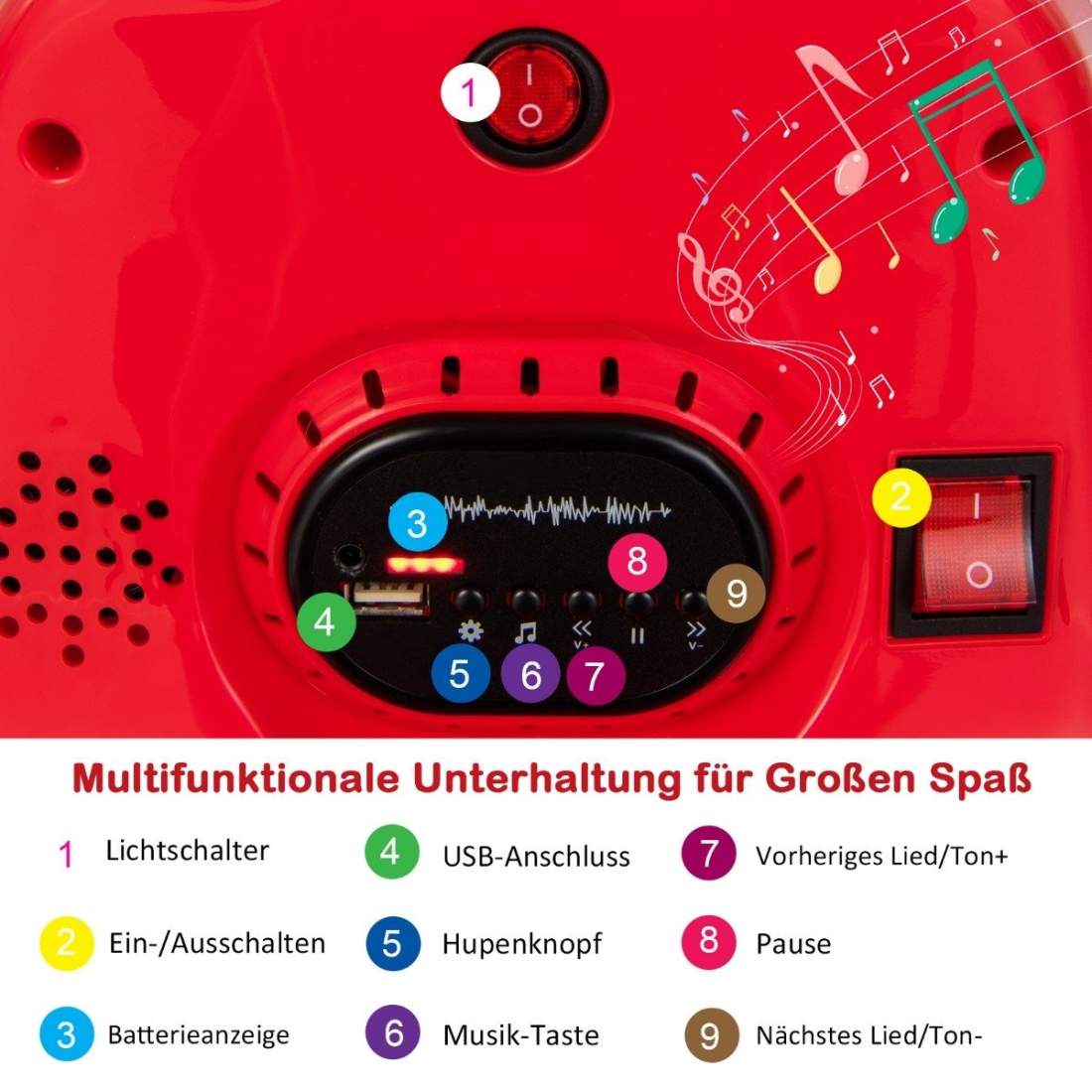 6V barnbil 360 graders rotation med musik och färgglada LED-lampor röda | Hälsa & Skönhet - Personvård - Vård & Rehabilitering - Hållning | Pryloteket