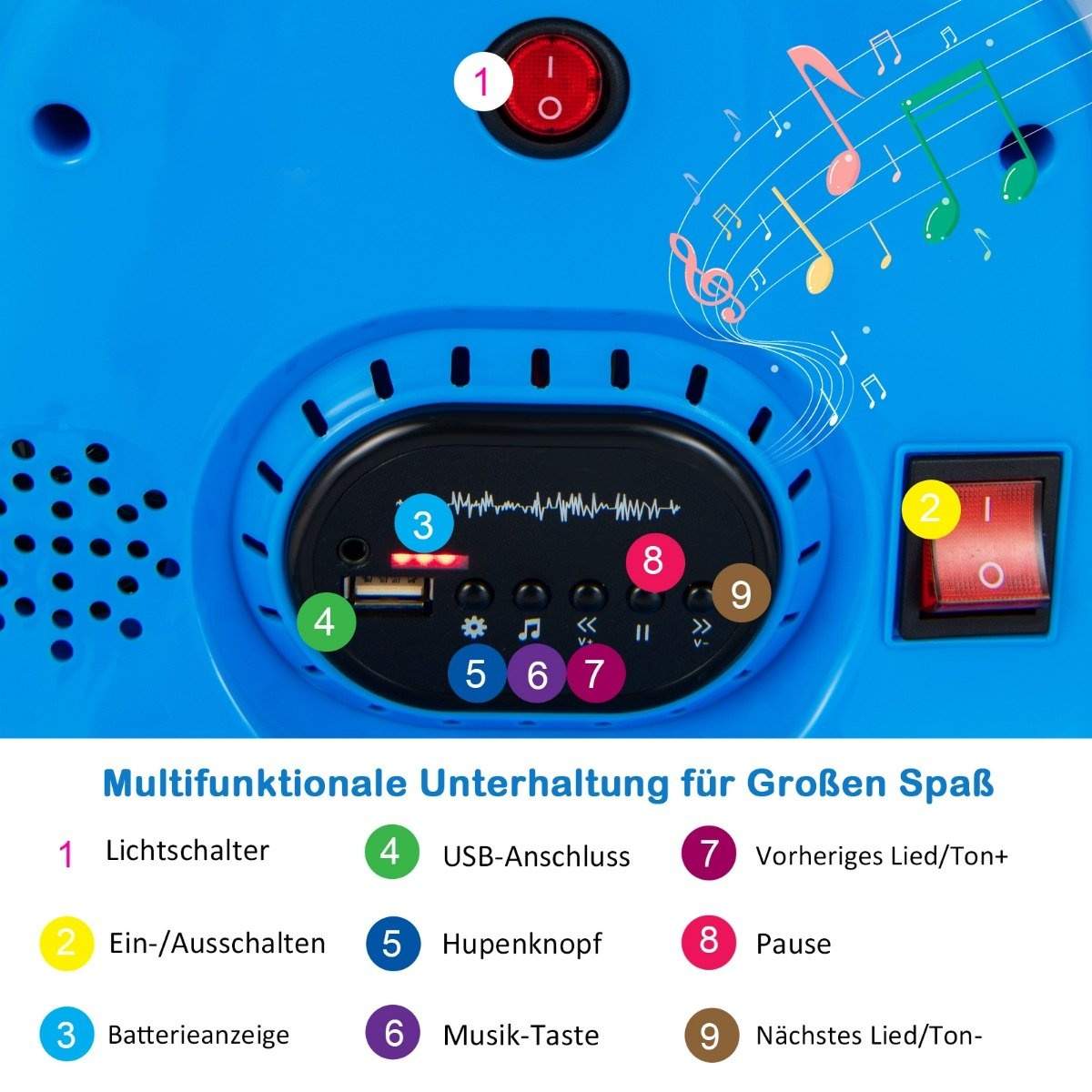 6V barnbil 360 graders rotation med musik och färgglada LED-lampor blå | Elektronik - Kablar & Adaptrar - Adaptrar & Signalomvandlare - USB | Pryloteket