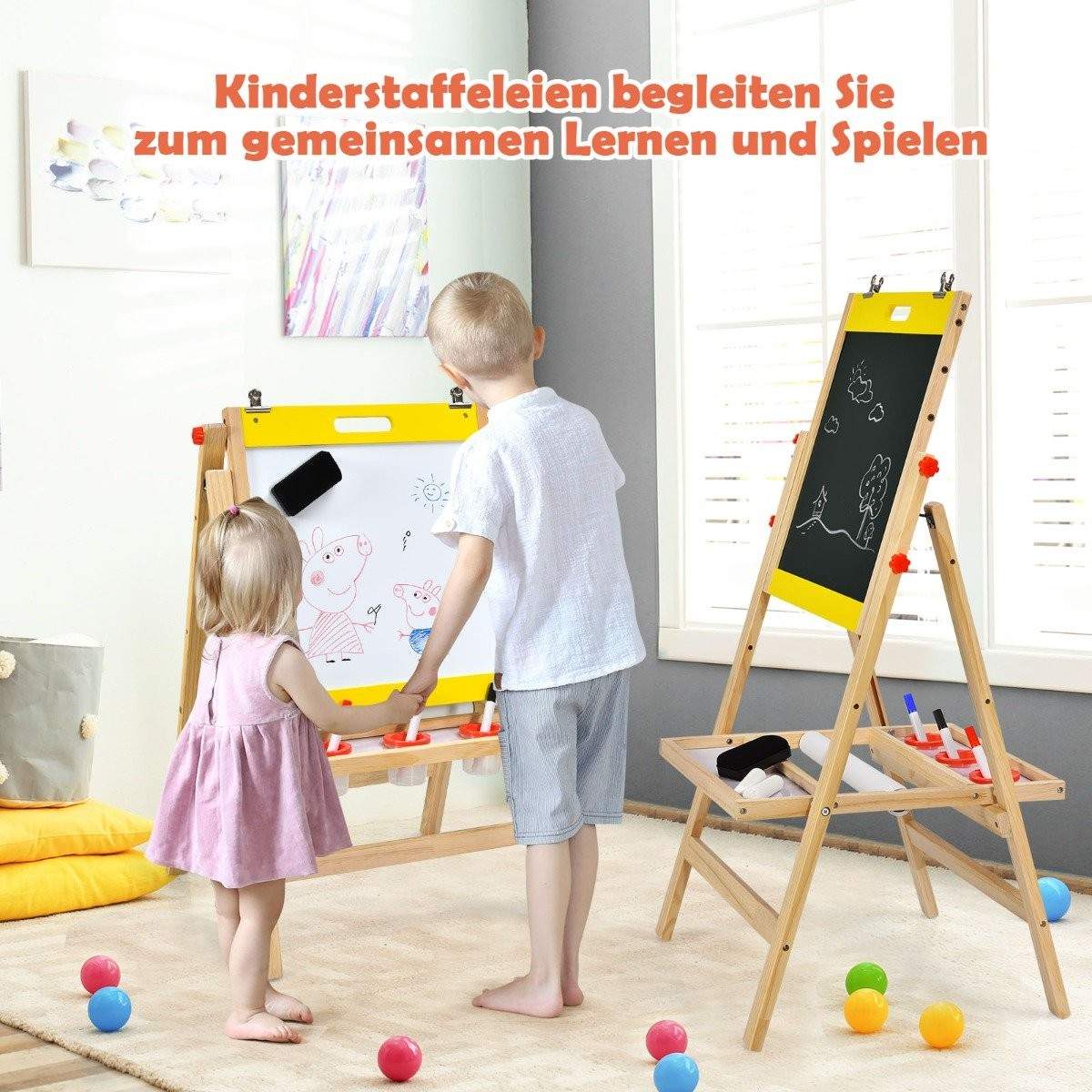 3 i 1 børnetavle foldbar højdejusterbar træplade til børn 50,5 x 53,5 x 79-104 cm natur + gul