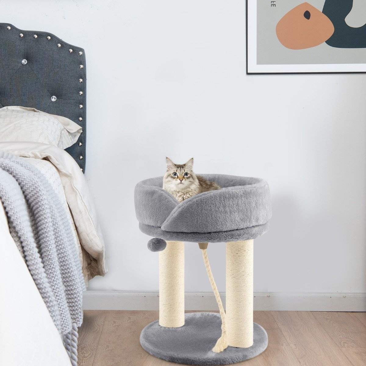 Kattetræ kat kradsestolpe med blødt sæde sisal tårn til katte grå