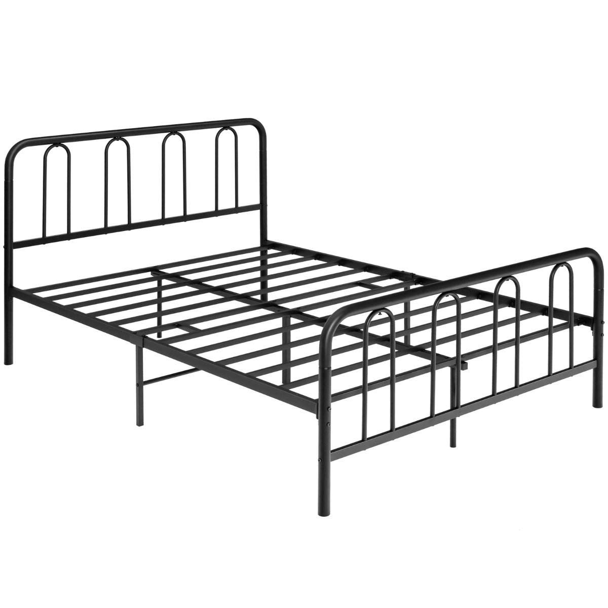 Sengeramme i metal med sengegavl og fodgærde Moderne platformseng 209 x 144 x 101 cm Sort