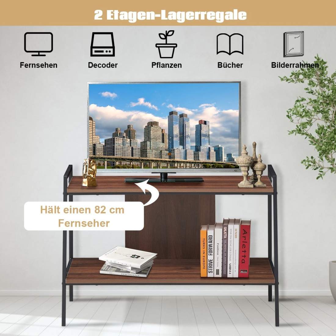 TV-skåp TV-underhållningscenter 2-vånings TV-hylla för TV-apparater upp till 32 tum valnöt | Elektronik - Tillbehör Mobil & Surfplatta - Mobiltillbehör - Mobilkablar - Tillbehör | Pryloteket