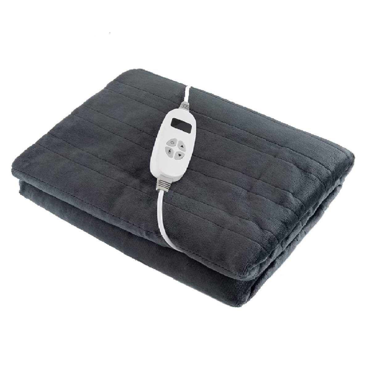 Elektrisk varmetæppe Blødt elektrisk tæppe med 9 varmeniveauer Maskinvaskbart flanneltæppe grå