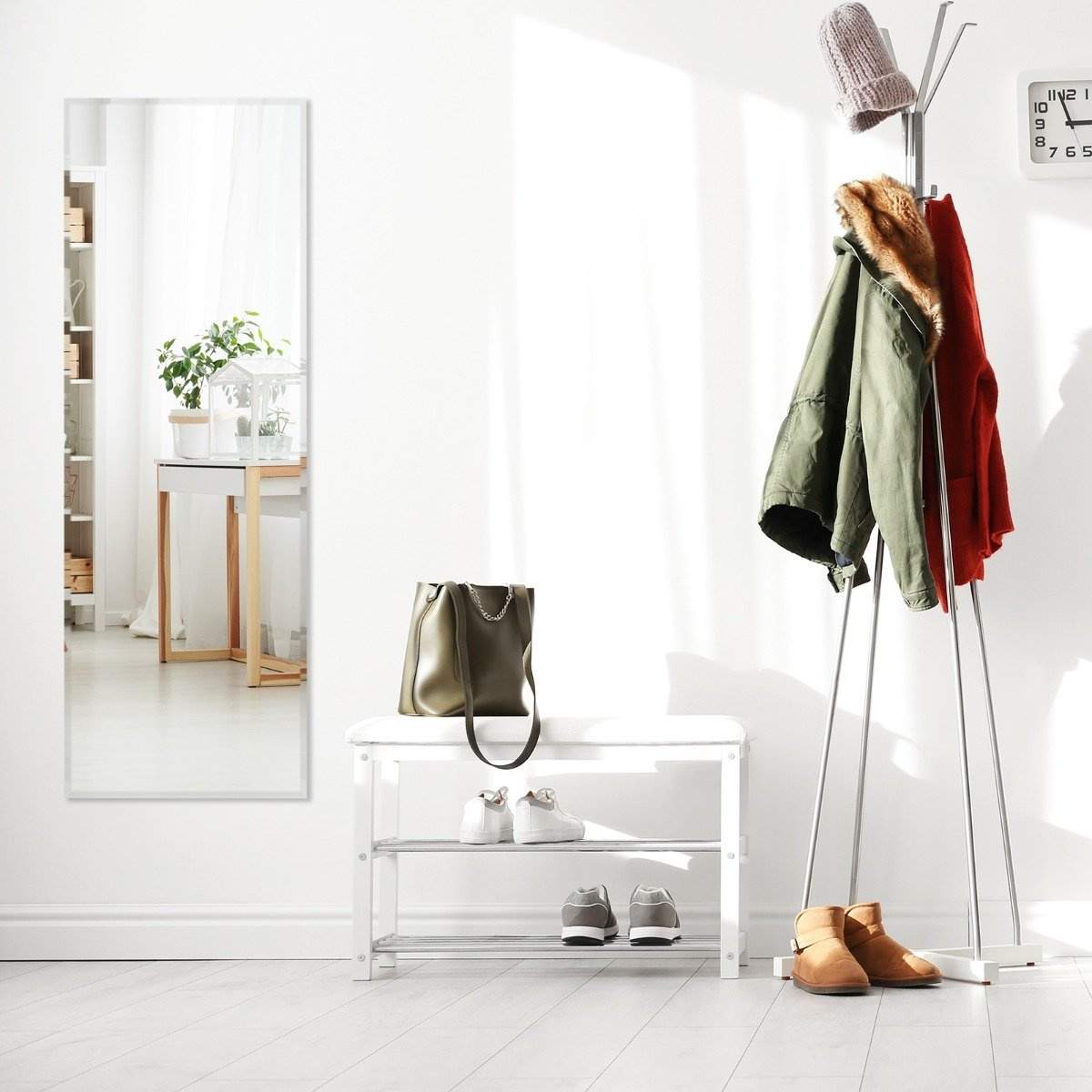 Fuld længde rektangulær væg/fuld længde spejl med skrå kant 110 x 38 cm