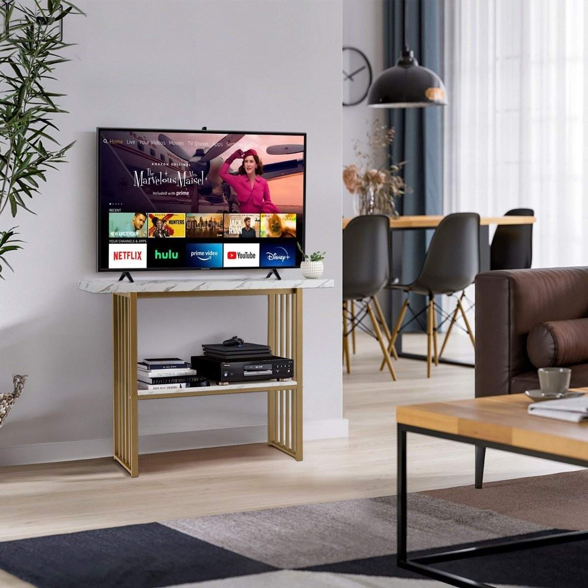 2 etagers konsolbord med marmorlook 120 x 29,5 x 92,5 cm hvid & guld