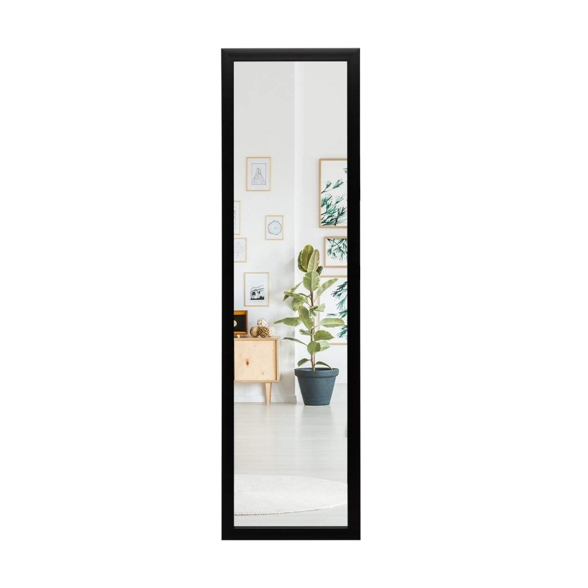 Rektangulært fuldlængde spejl med ophængskrog til dør 33x119cm sort