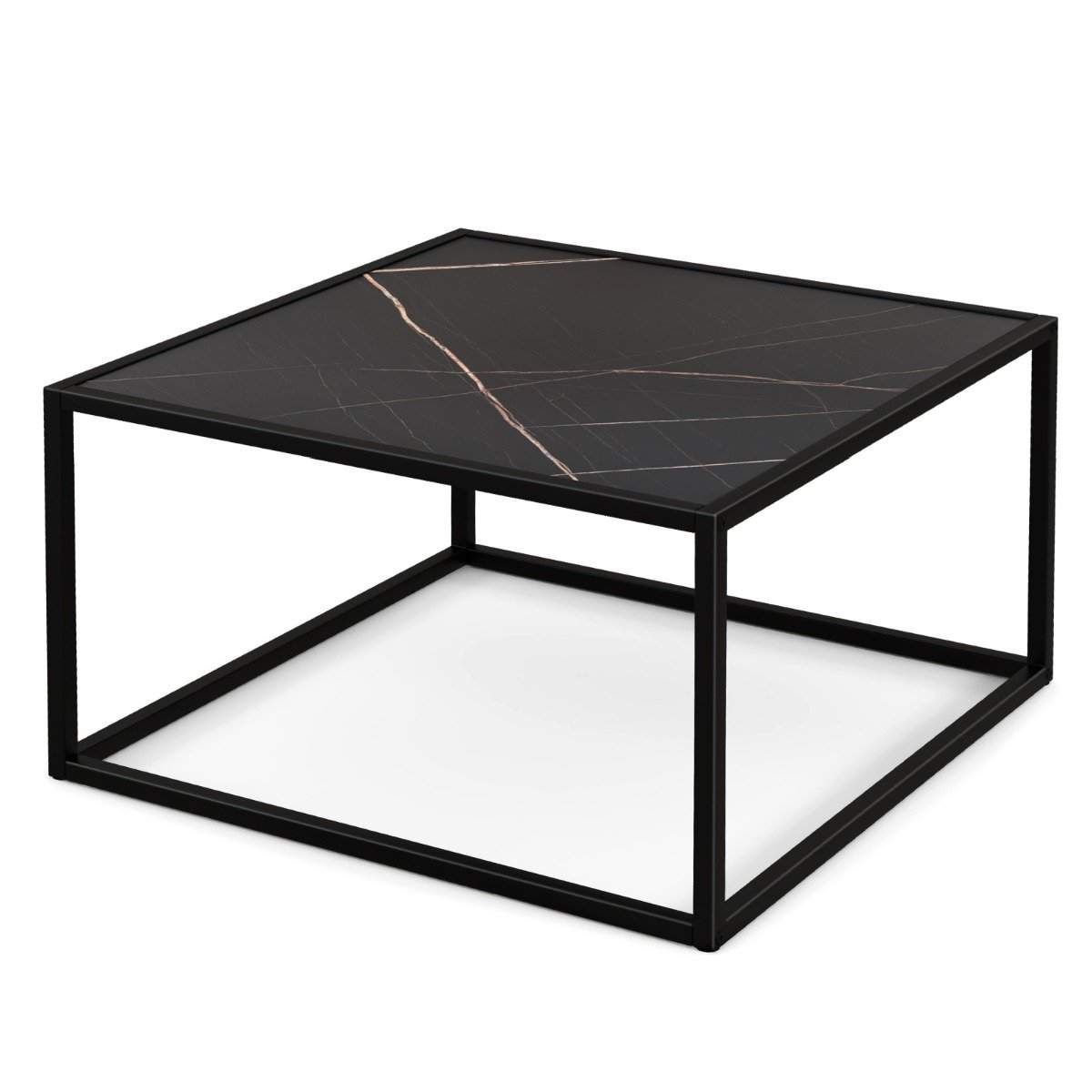 Sofabord i marmorlook rektangulært sofabord med bordplade lavet af imiteret marmor 70 x 70 x 40 cm sort