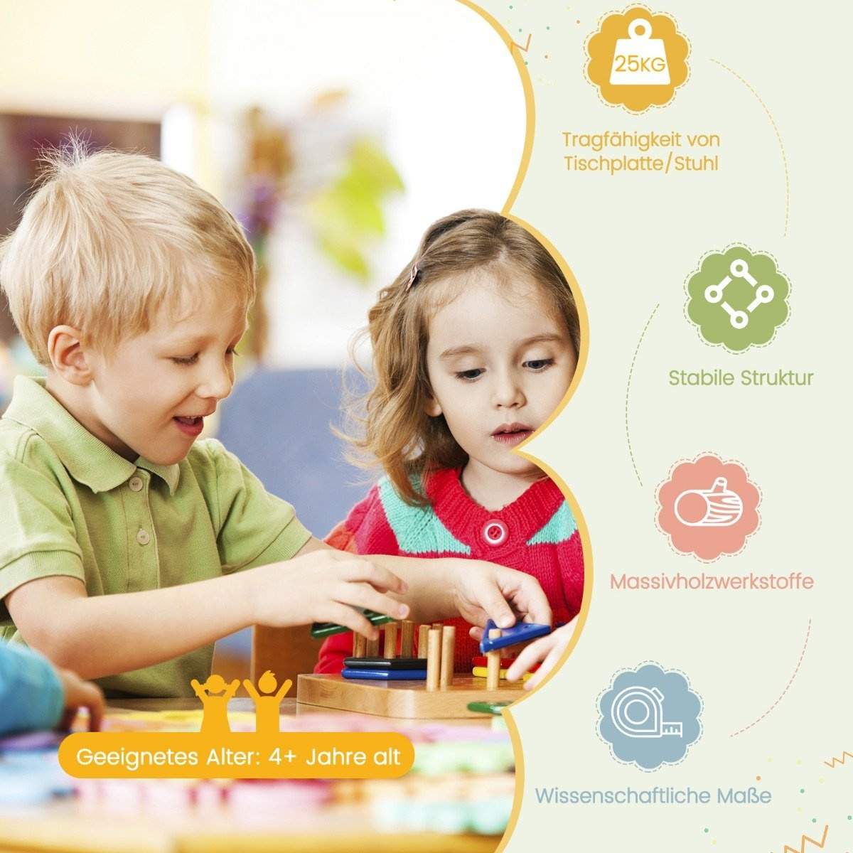 Børnebord træbord med 4 stole til børn børnebord og stolesæt med naturligt ryglæn