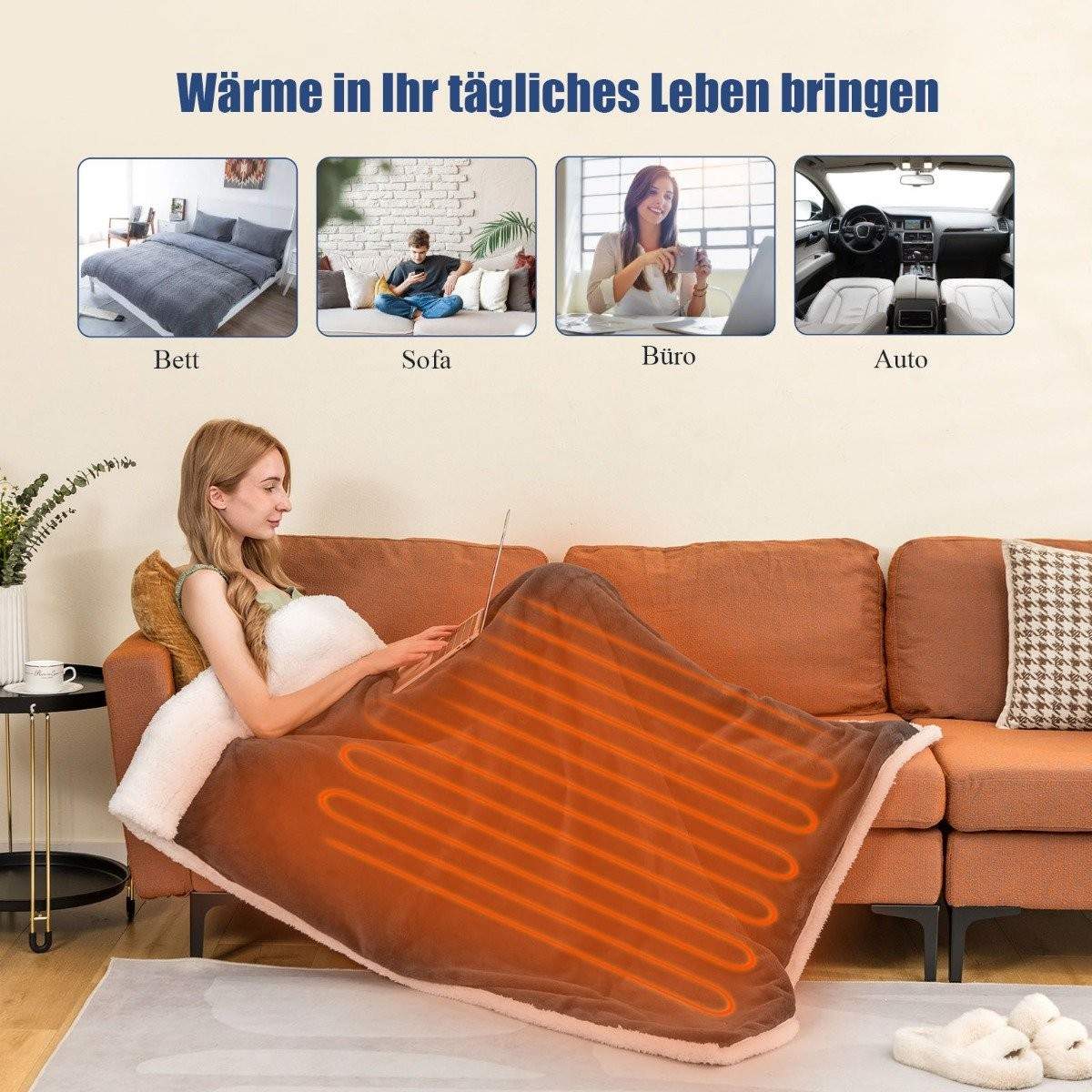 Elektrisk tæppe 9 varmeniveauer 20-46℃ Opvarmet uldtæppe 9H Timer 163 x 128 cm Grå