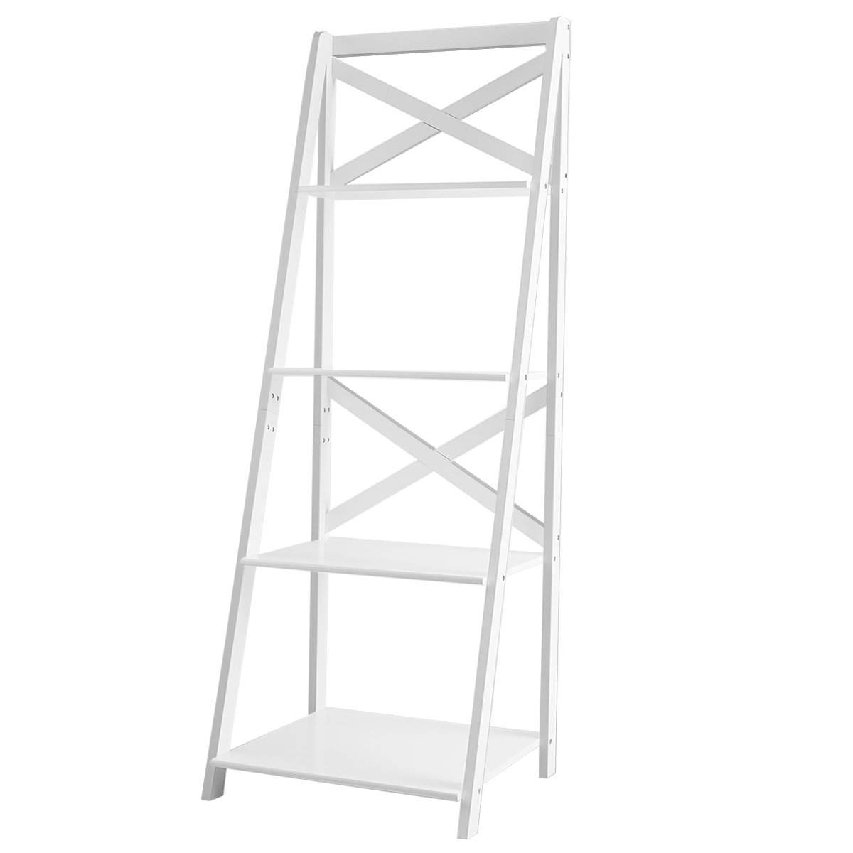 4-vånings steghylla hörnhylla av trä med tvärstång 51 x 46 x 143 cm vit | Hem & Hobby - Hem & Hushåll - Badrum | Pryloteket