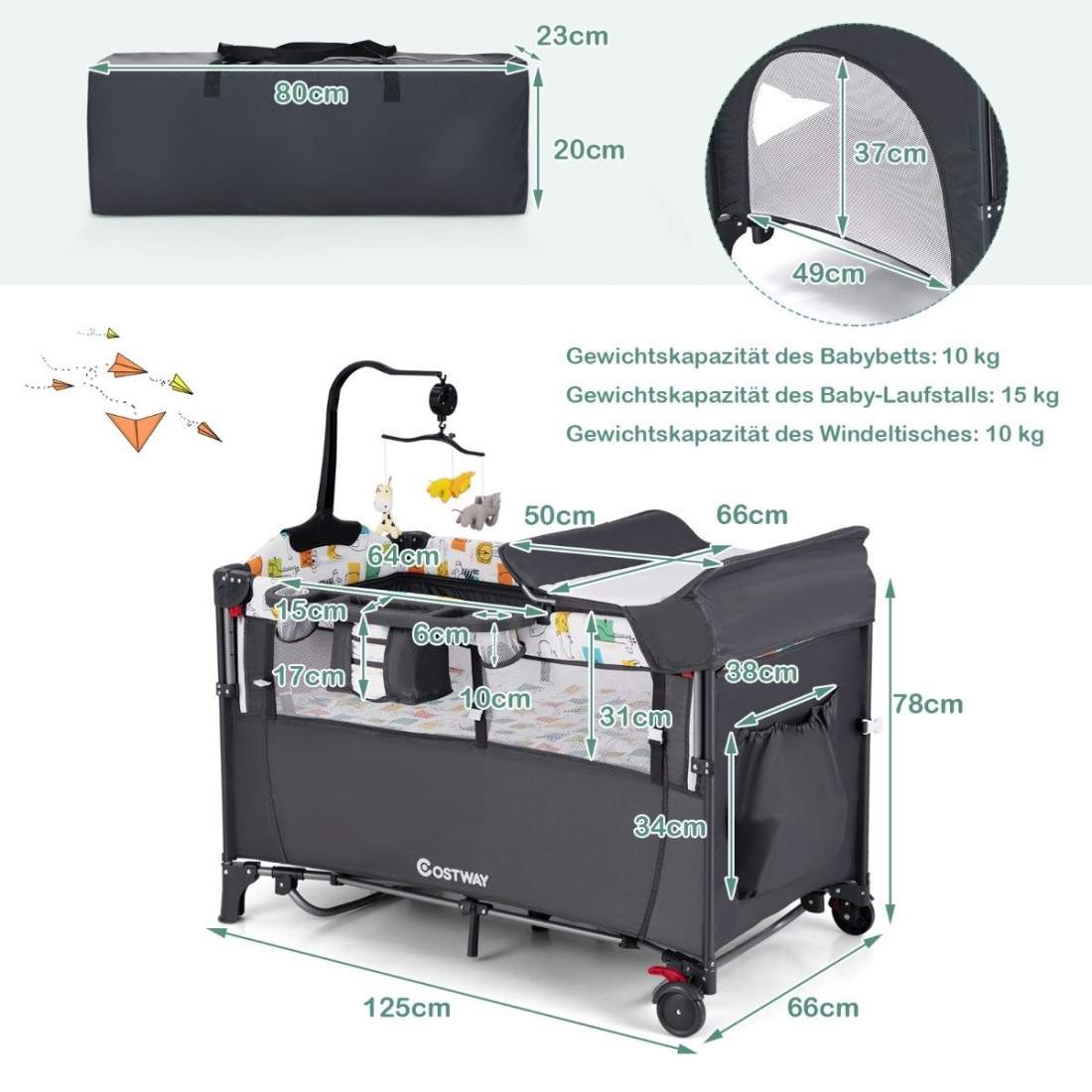 5-i-1 konvertibel babysäng med skötbord och förvaringsväska grå | Leksaker & Spel - Leksaker | Pryloteket