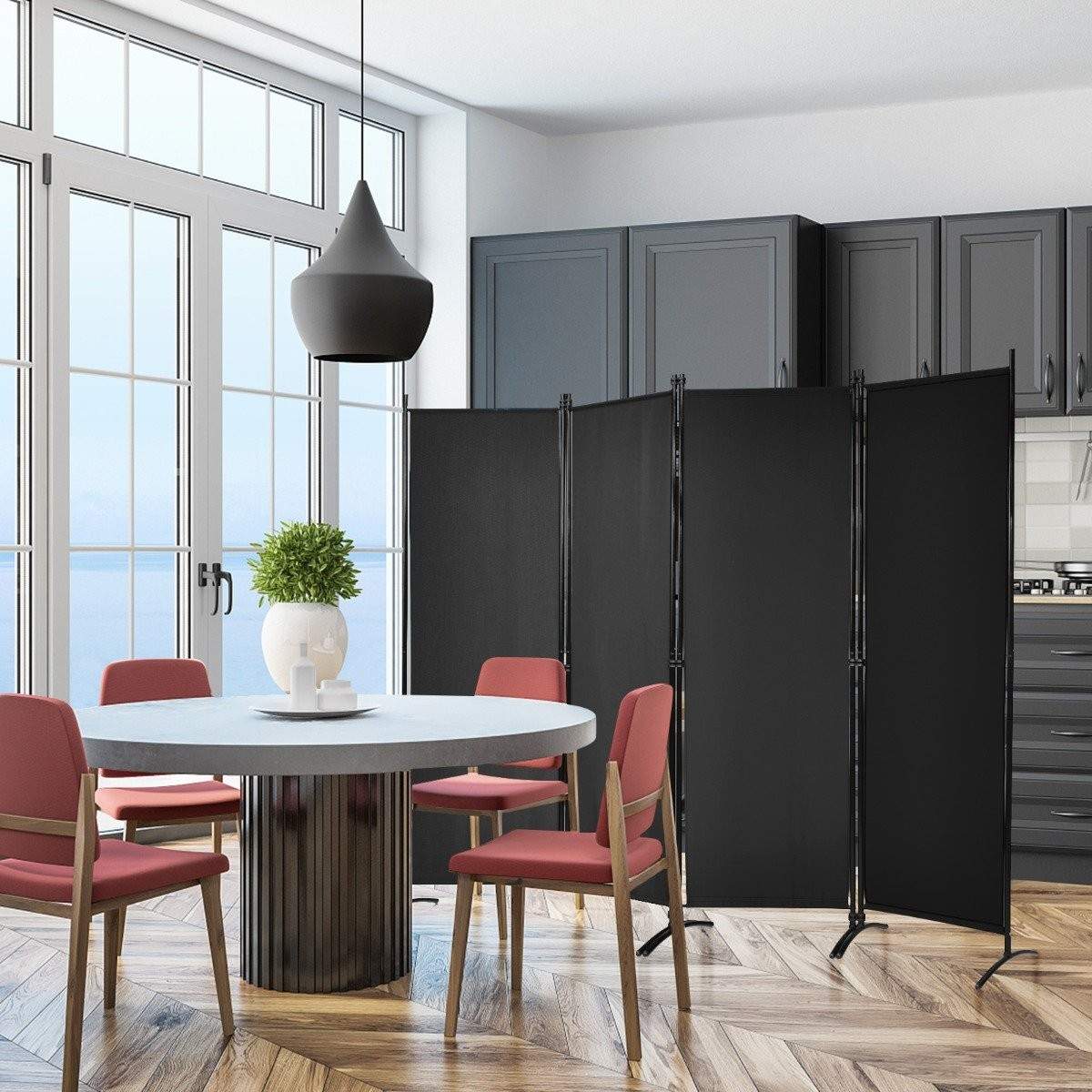 4-delt foldbar skillevæg privatskærm til hjemmet, kontor 220 x 51 x 173 cm sort