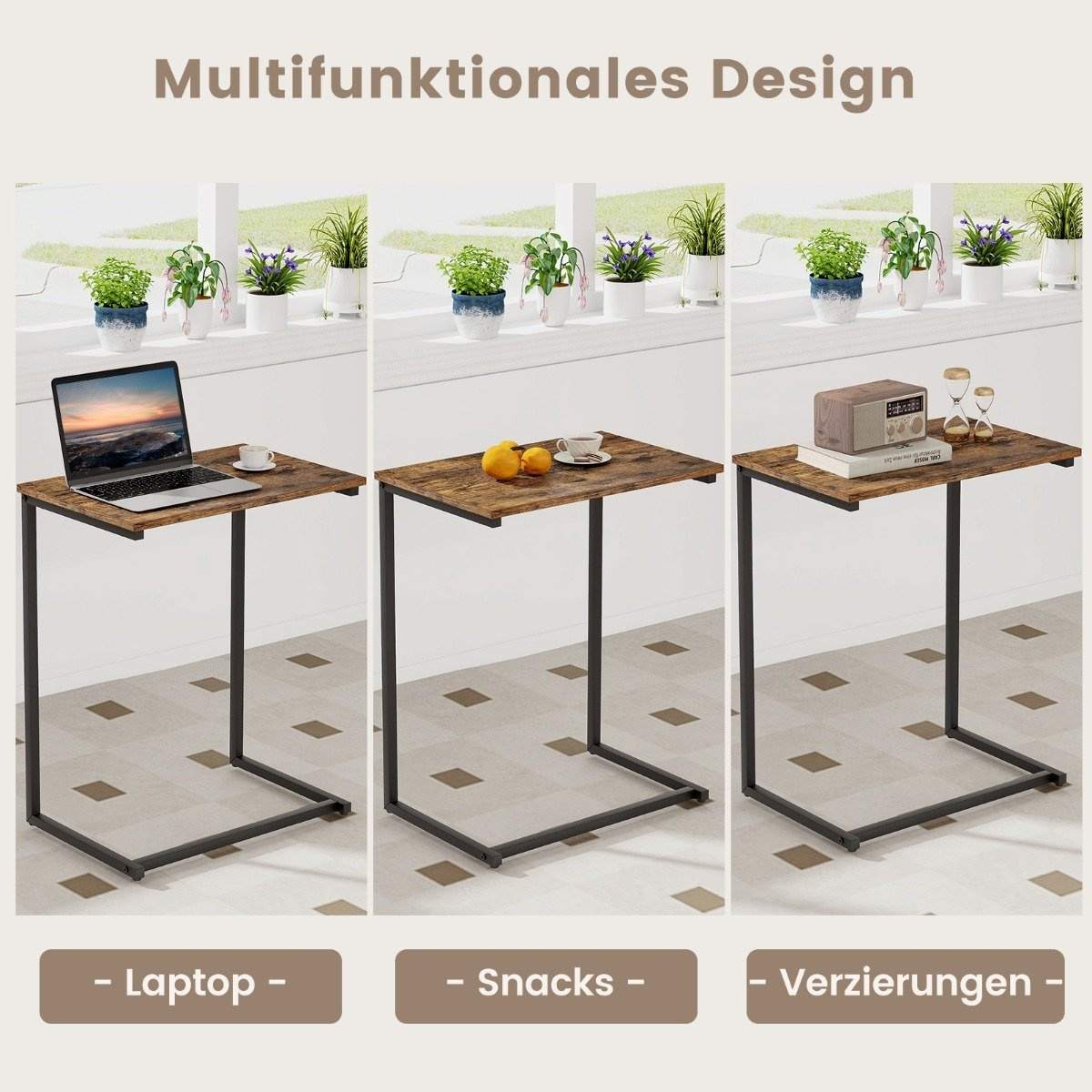 Sidobord trä metall laptop bord C-format soffbord 55 x 36 x 67 cm svart + brun | Hem & Hobby - Husdjur - Katt | Pryloteket