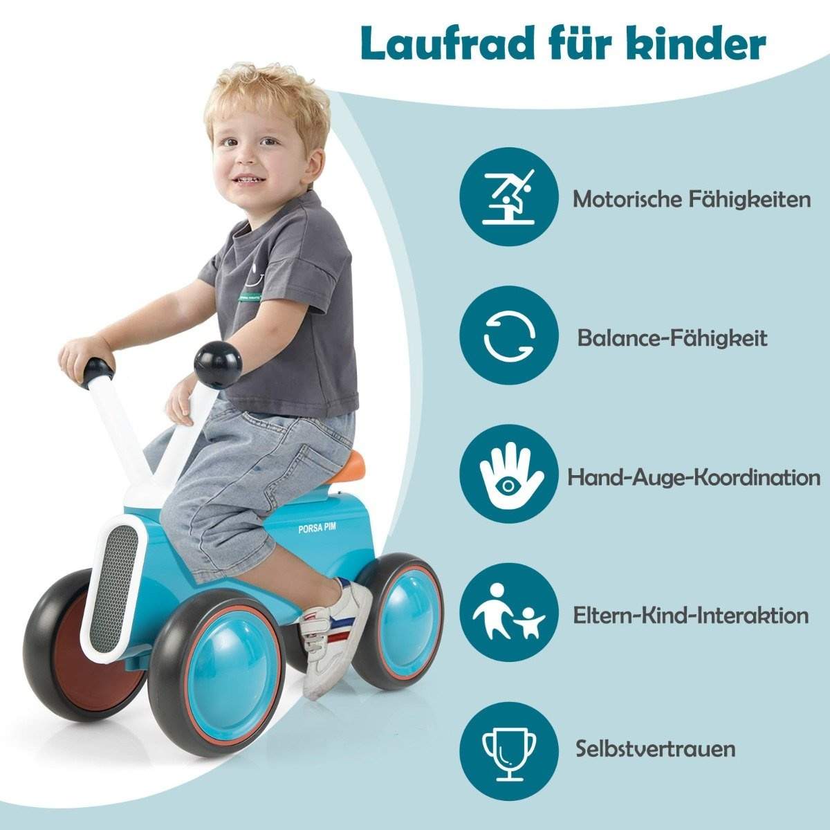 Baby balancecykel til børn, sikkert ridelegetøj, ganghjælp, 48 x 24,5 x 37 cm, blå