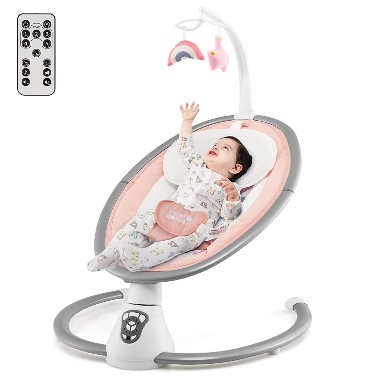 Elektrisk babygynge babyrocker med 5 gyngeniveauer 65,5 x 71,5 x 76 cm pink