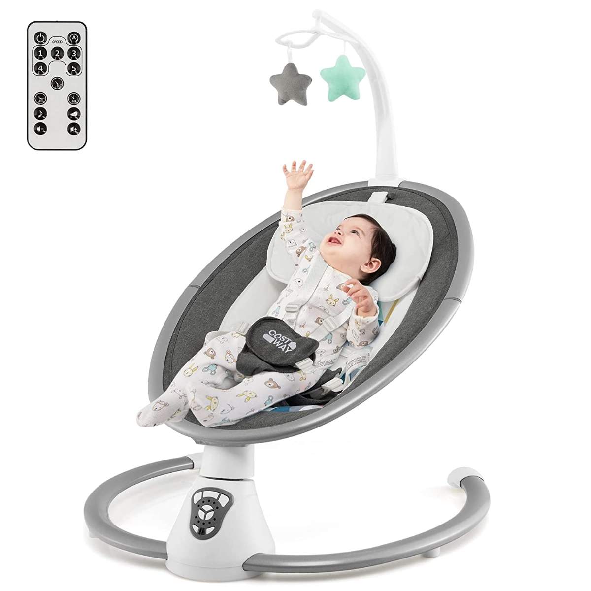 Elektrisk babygunga babyrocker med 5 gungnivåer 65,5 x 71,5 x 76 cm grå | Hälsa & Skönhet - Personvård - Vård & Rehabilitering - Hållning | Pryloteket