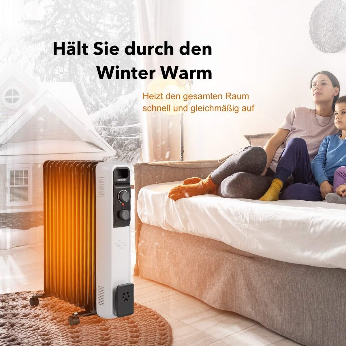 Oliefyldt radiator elvarmer med 3 varmetrin 49 x 24 x 62 cm sort