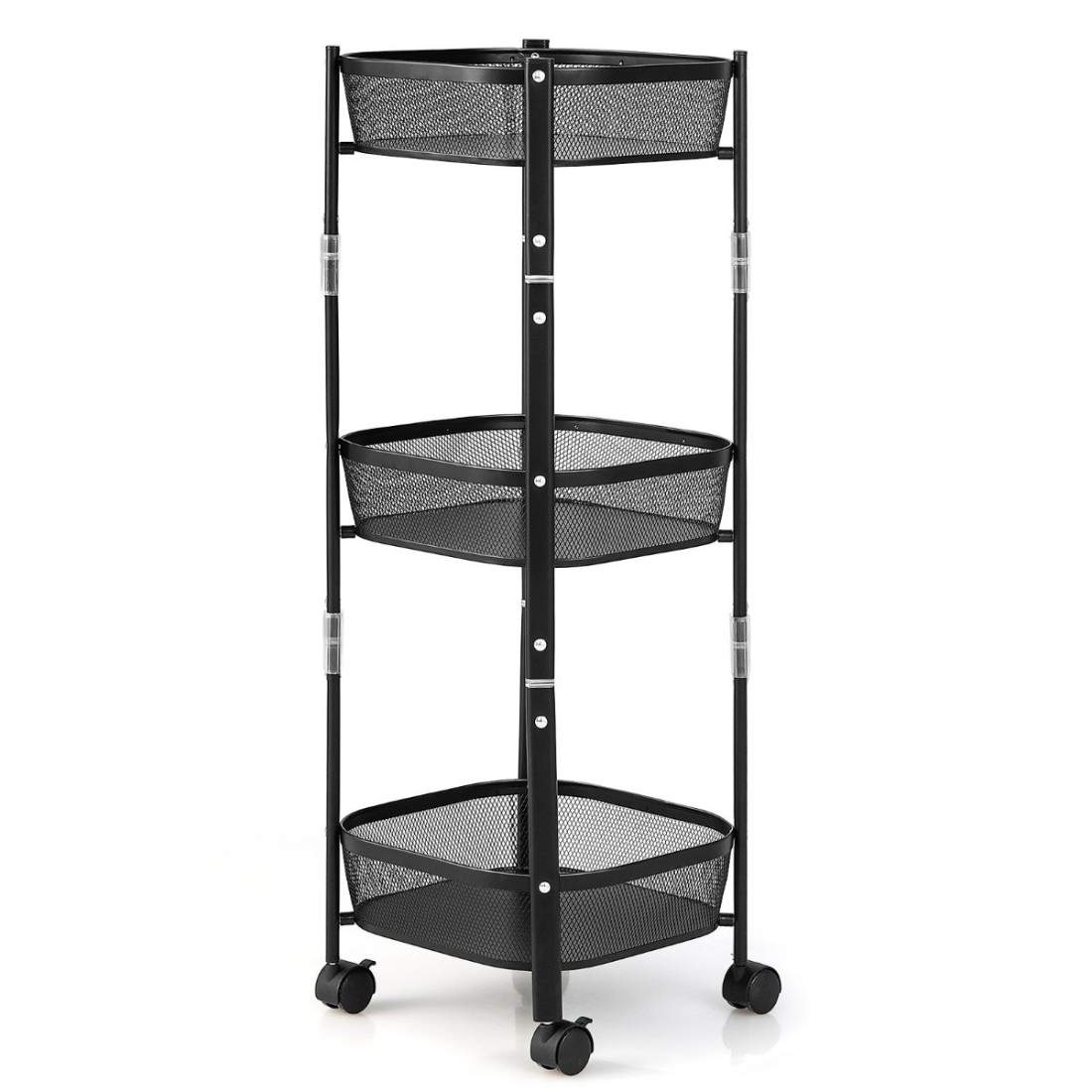 3-vånings all-purpose vagn Frukt- eller grönsakskorgstativ 37,5 x 37,5 x 87 cm Svart | Hem & Hobby - Hem & Hushåll - Kök - Köksförvaring - Kryddförvaring - Kryddburkar | Pryloteket
